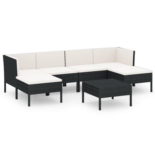 7-tlg. Garten-Lounge-Set mit Auflagen Poly Rattan Schwarz 