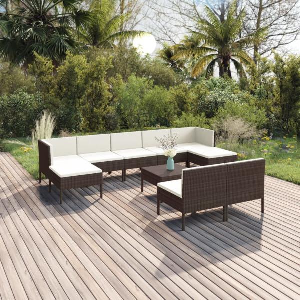 ARDEBO.de - 10-tlg. Garten-Lounge-Set mit Auflagen Poly Rattan Braun