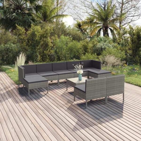 ARDEBO.de - 10-tlg. Garten-Lounge-Set mit Auflagen Poly Rattan Grau