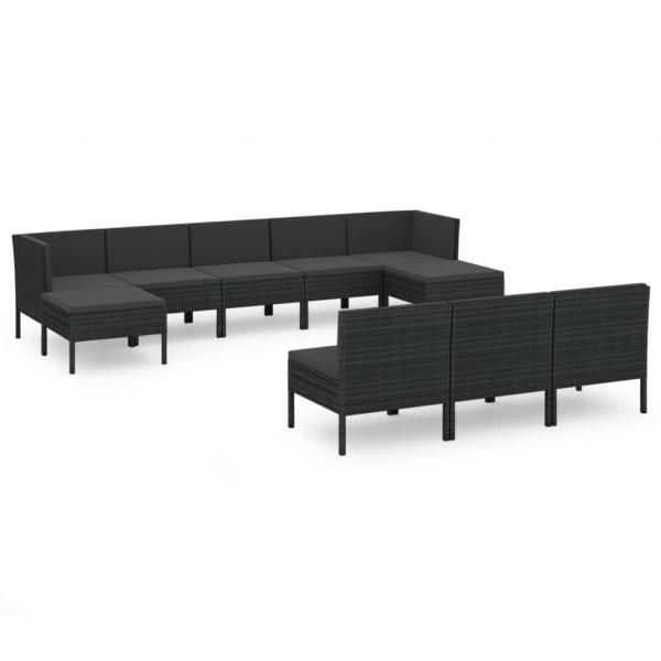 10-tlg. Garten-Lounge-Set mit Auflagen Poly Rattan Schwarz