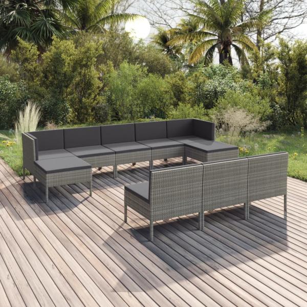 ARDEBO.de - 10-tlg. Garten-Lounge-Set mit Auflagen Poly Rattan Grau