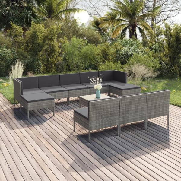 ARDEBO.de - 11-tlg. Garten-Lounge-Set mit Auflagen Poly Rattan Grau