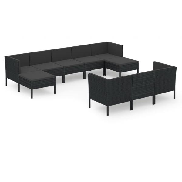 10-tlg. Garten-Lounge-Set mit Auflagen Poly Rattan Schwarz