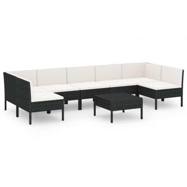 8-tlg. Garten-Lounge-Set mit Auflagen Poly Rattan Schwarz