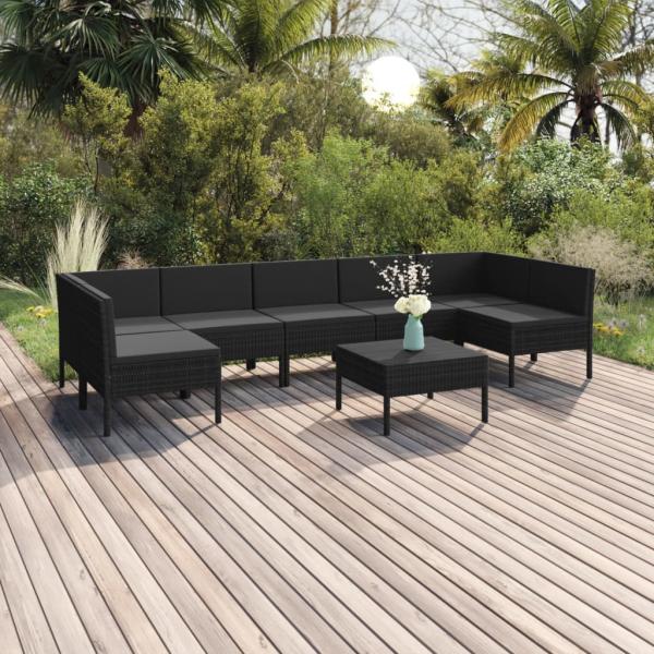 ARDEBO.de - 8-tlg. Garten-Lounge-Set mit Auflagen Poly Rattan Schwarz