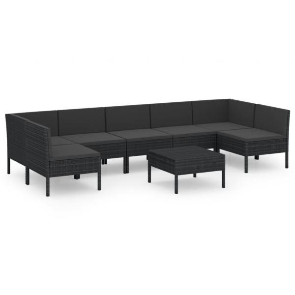 8-tlg. Garten-Lounge-Set mit Auflagen Poly Rattan Schwarz