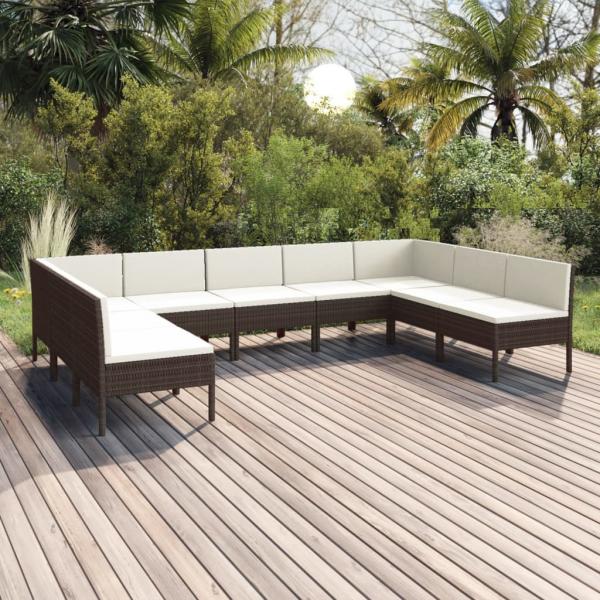 ARDEBO.de - 9-tlg. Garten-Lounge-Set mit Auflagen Poly Rattan Braun