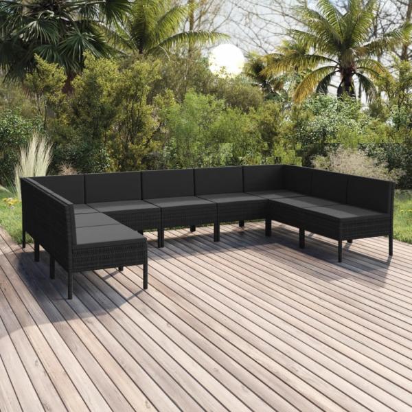 ARDEBO.de - 9-tlg. Garten-Lounge-Set mit Auflagen Poly Rattan Schwarz