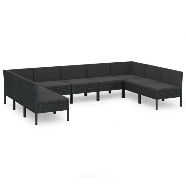 9-tlg. Garten-Lounge-Set mit Auflagen Poly Rattan Schwarz