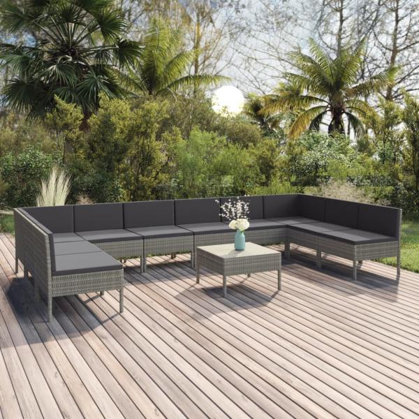 ARDEBO.de - 11-tlg. Garten-Lounge-Set mit Auflagen Poly Rattan Grau