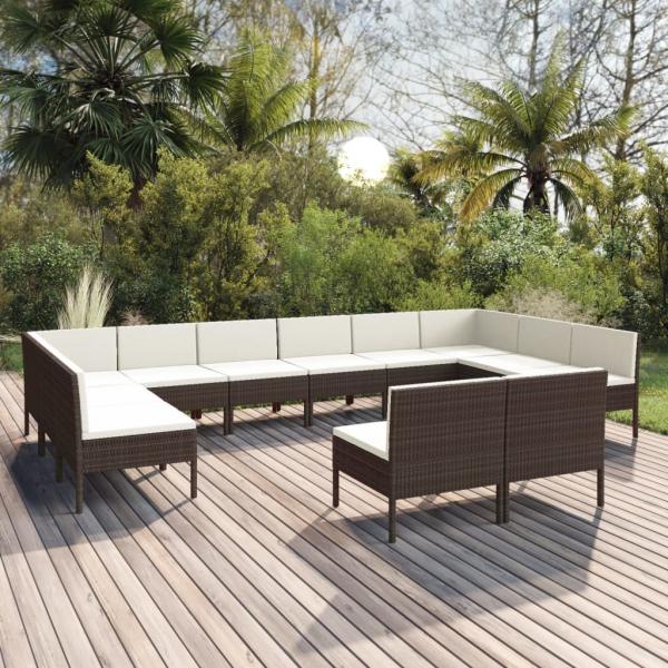 ARDEBO.de - 12-tlg. Garten-Lounge-Set mit Auflagen Poly Rattan Braun