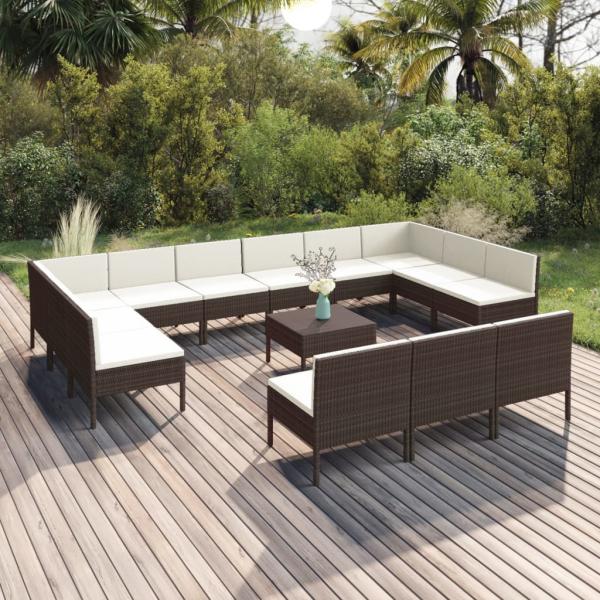 ARDEBO.de - 14-tlg. Garten-Lounge-Set mit Auflagen Poly Rattan Braun