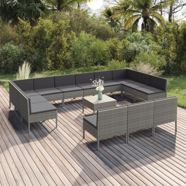 ARDEBO.de - 14-tlg. Garten-Lounge-Set mit Auflagen Poly Rattan Grau