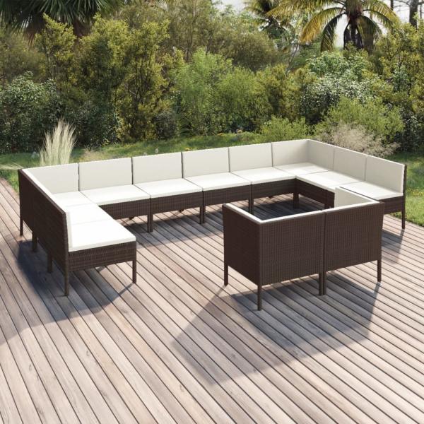 ARDEBO.de - 12-tlg. Garten-Lounge-Set mit Auflagen Poly Rattan Braun