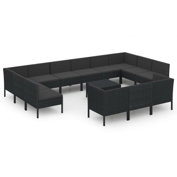 14-tlg. Garten-Lounge-Set mit Auflagen Poly Rattan Schwarz