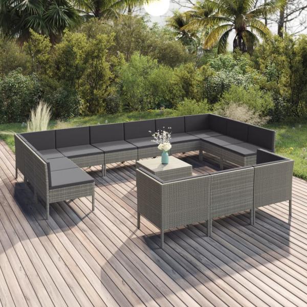 ARDEBO.de - 14-tlg. Garten-Lounge-Set mit Auflagen Poly Rattan Grau