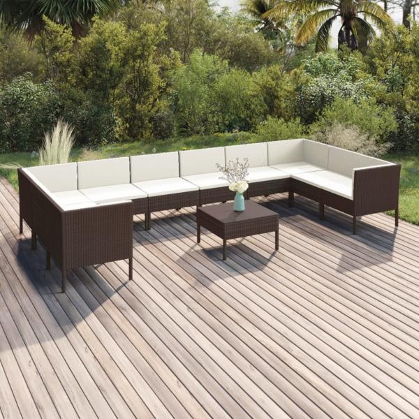 ARDEBO.de - 11-tlg. Garten-Lounge-Set mit Auflagen Poly Rattan Braun