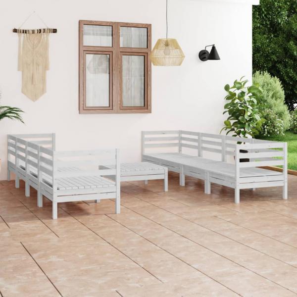 ARDEBO.de - 9-tlg. Garten-Lounge-Set Weiß Massivholz Kiefer