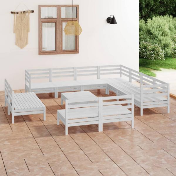 ARDEBO.de - 12-tlg. Garten-Lounge-Set Massivholz Kiefer Weiß