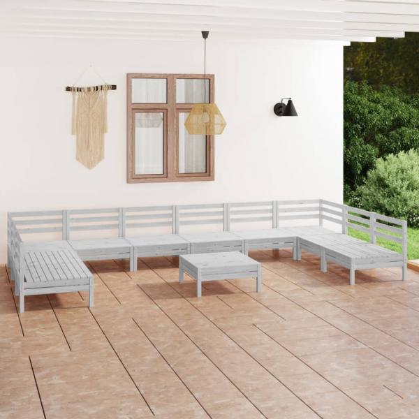 ARDEBO.de - 11-tlg. Garten-Lounge-Set Weiß Massivholz Kiefer