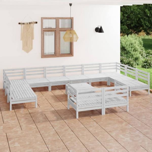 ARDEBO.de - 13-tlg. Garten-Lounge-Set Weiß Massivholz Kiefer