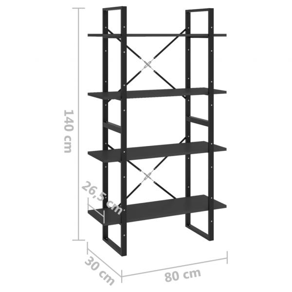 Bücherregal 4 Fächer Grau 80x30x140 cm Holzwerkstoff