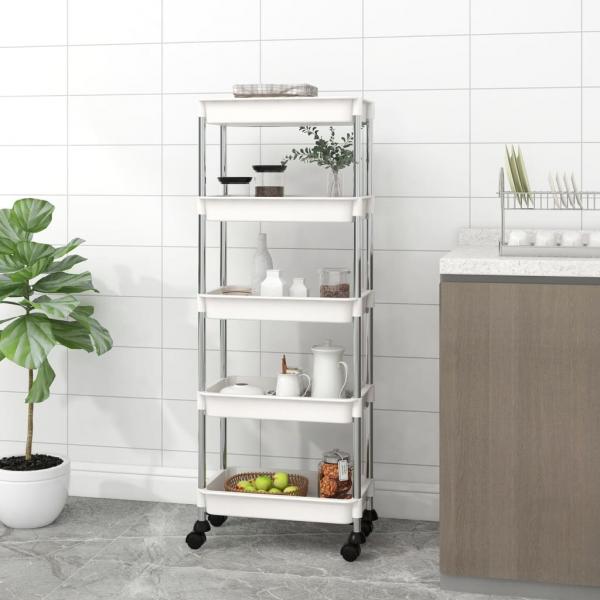 ARDEBO.de - Küchenwagen 5 Etagen Weiß 42x29x128 cm Eisen und ABS