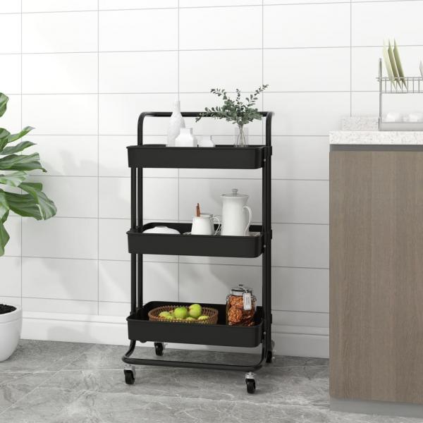 ARDEBO.de - Küchenwagen 3 Etagen Schwarz 42x35x85 cm Eisen und ABS