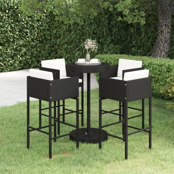 ARDEBO.de - 5-tlg. Gartenbar-Set mit Kissen Poly Rattan Schwarz