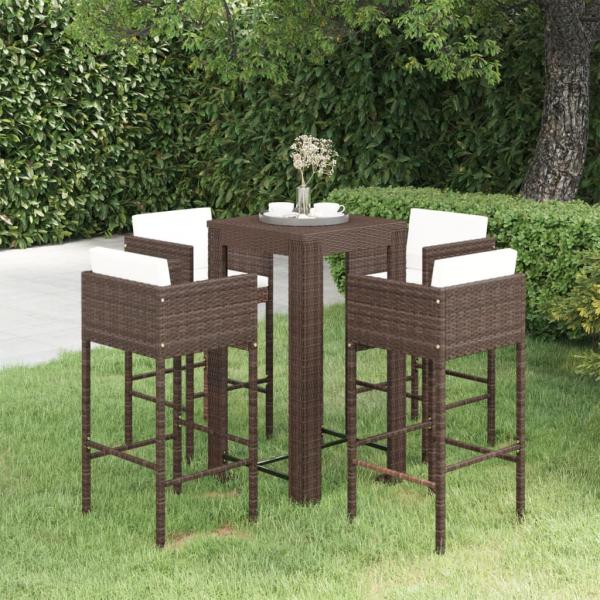 ARDEBO.de - 5-tlg. Gartenbar-Set mit Kissen Poly Rattan Braun