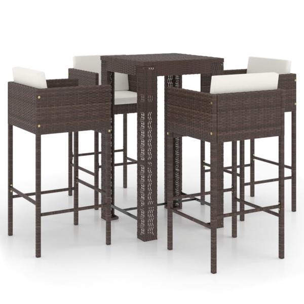 5-tlg. Gartenbar-Set mit Kissen Poly Rattan Braun