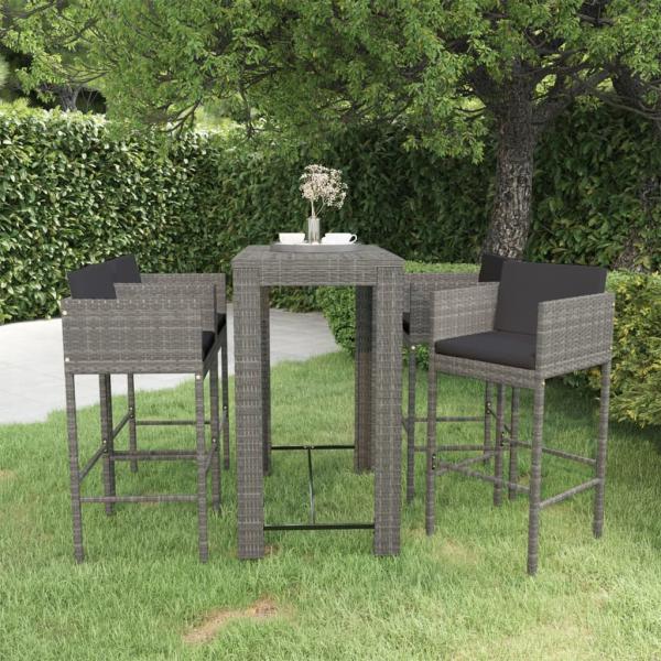 ARDEBO.de - 5-tlg. Gartenbar-Set mit Kissen Poly Rattan Grau