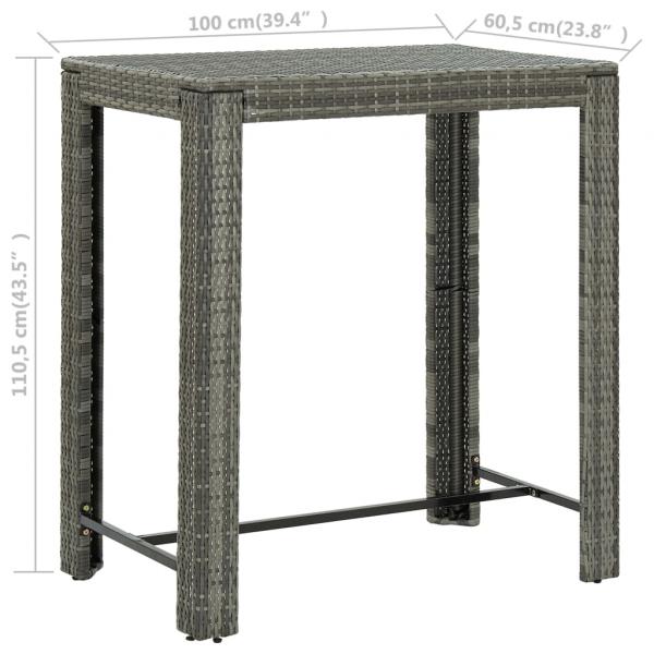 5-tlg. Gartenbar-Set mit Kissen Poly Rattan Grau