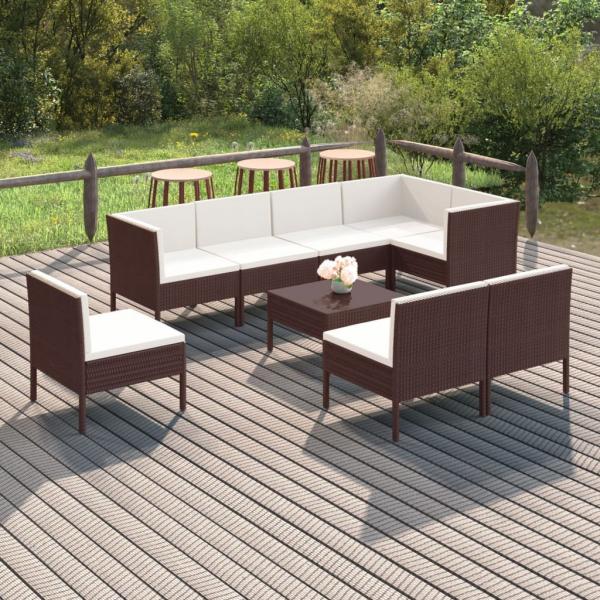 ARDEBO.de - 9-tlg. Garten-Lounge-Set mit Auflagen Poly Rattan Braun