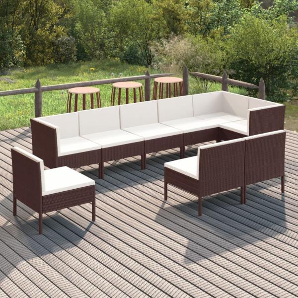 ARDEBO.de - 9-tlg. Garten-Lounge-Set mit Auflagen Poly Rattan Braun