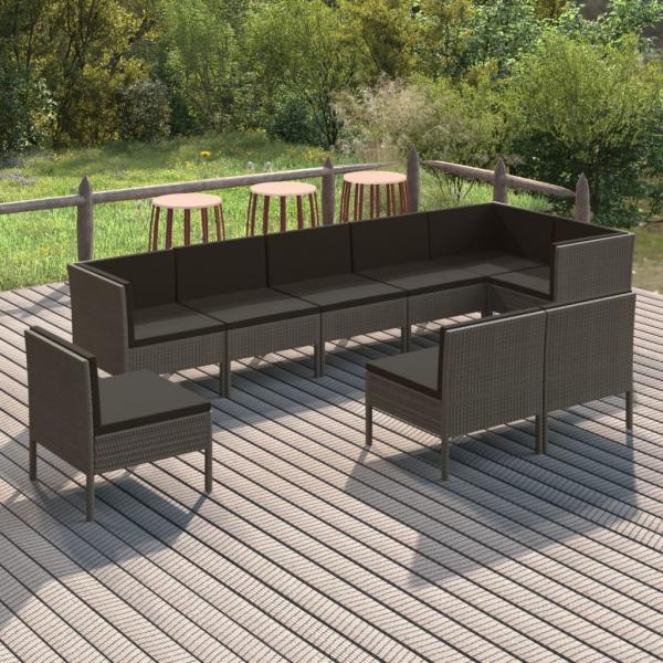 ARDEBO.de - 9-tlg. Garten-Lounge-Set mit Auflagen Poly Rattan Grau