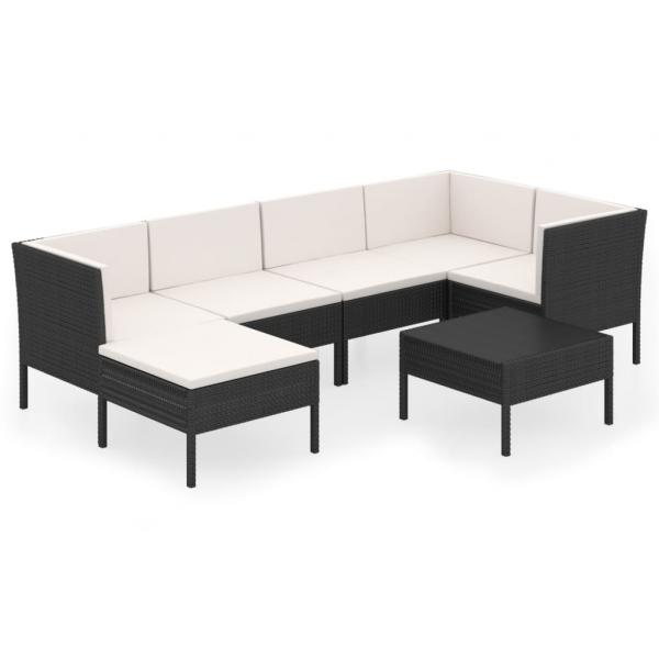 7-tlg. Garten-Lounge-Set mit Auflagen Poly Rattan Schwarz