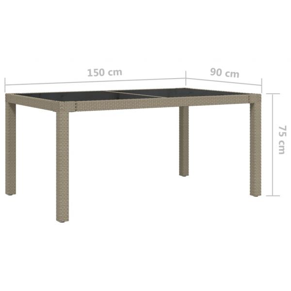 Gartentisch 150x90x75 cm Gehärtetes Glas Poly Rattan Beige