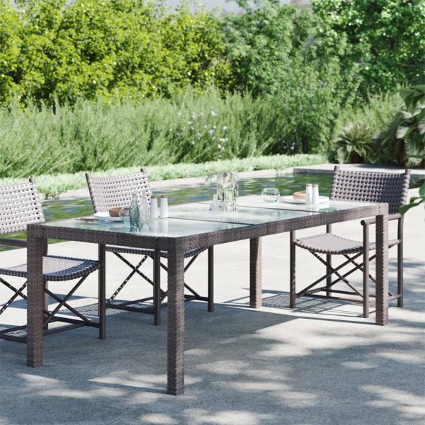 ARDEBO.de - Gartentisch Braun 190x90x75 cm Gehärtetes Glas und Poly Rattan