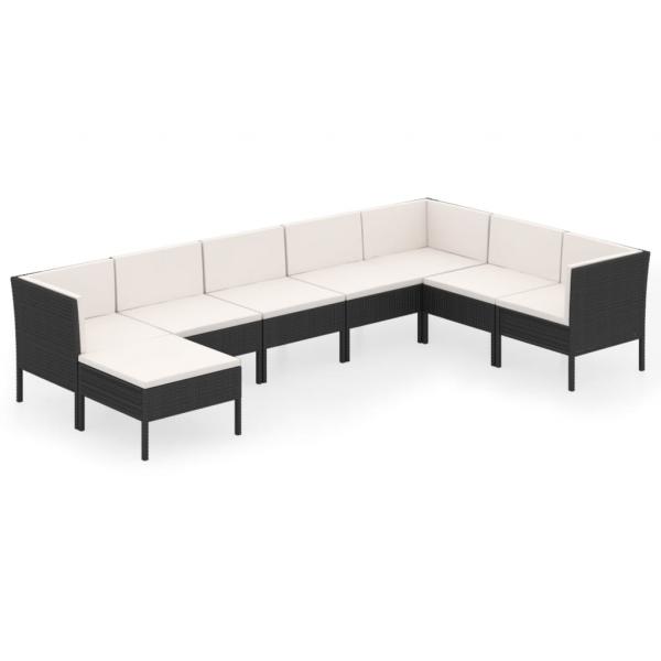 8-tlg. Garten-Lounge-Set mit Auflagen Poly Rattan Schwarz