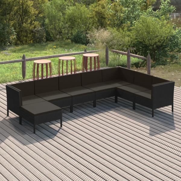 ARDEBO.de - 8-tlg. Garten-Lounge-Set mit Auflagen Poly Rattan Schwarz