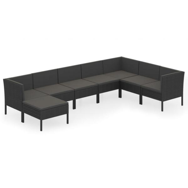 8-tlg. Garten-Lounge-Set mit Auflagen Poly Rattan Schwarz