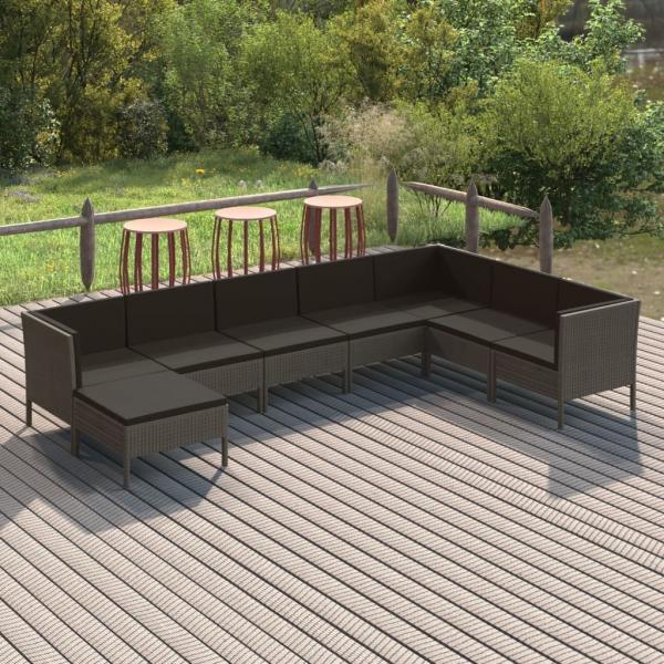 ARDEBO.de - 8-tlg. Garten-Lounge-Set mit Auflagen Poly Rattan Grau