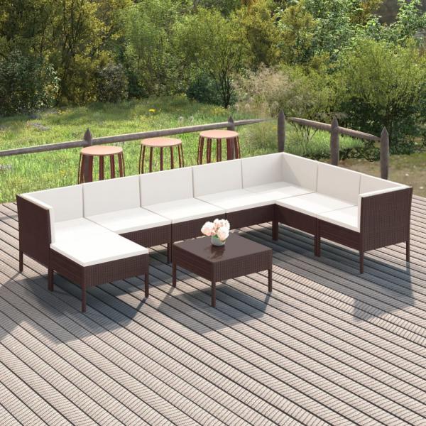 ARDEBO.de - 9-tlg. Garten-Lounge-Set mit Auflagen Poly Rattan Braun