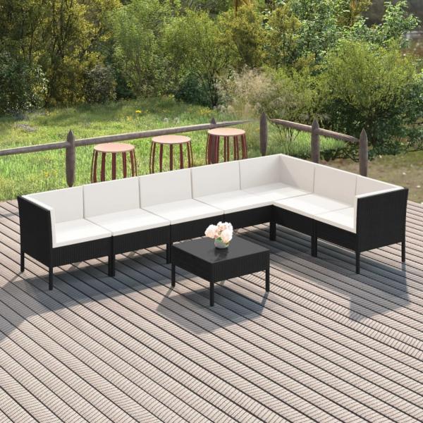 ARDEBO.de - 8-tlg. Garten-Lounge-Set mit Auflagen Poly Rattan Schwarz