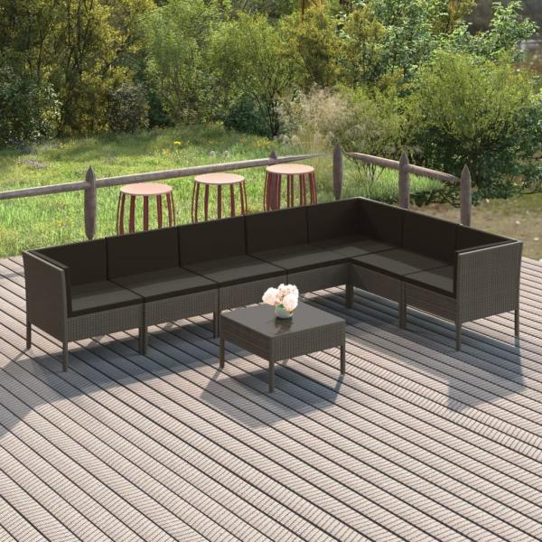 ARDEBO.de - 8-tlg. Garten-Lounge-Set mit Auflagen Poly Rattan Grau