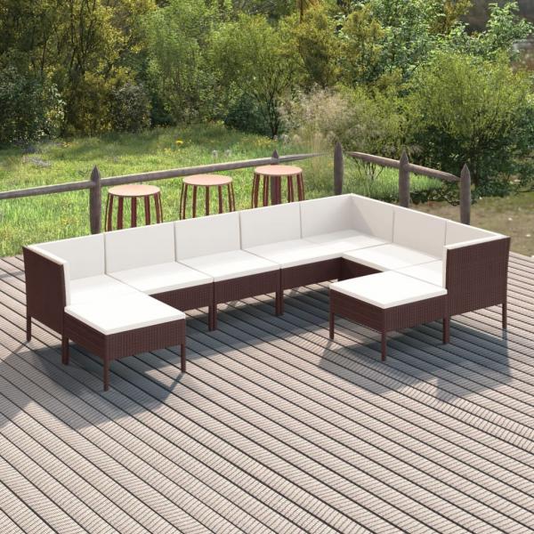 ARDEBO.de - 9-tlg. Garten-Lounge-Set mit Auflagen Poly Rattan Braun