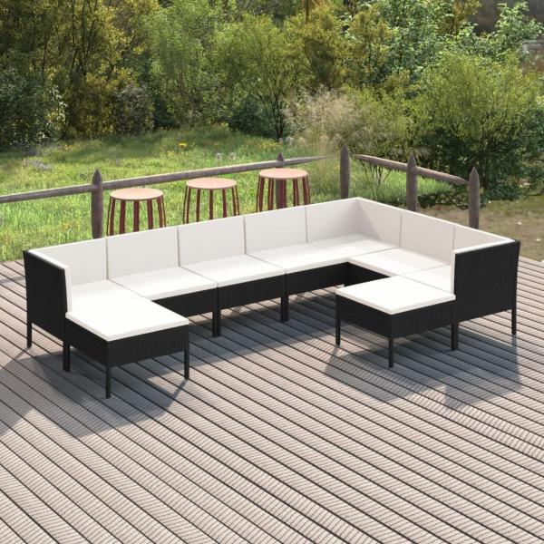 ARDEBO.de - 9-tlg. Garten-Lounge-Set mit Auflagen Poly Rattan Schwarz