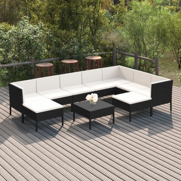 ARDEBO.de - 10-tlg. Garten-Lounge-Set mit Auflagen Poly Rattan Schwarz 