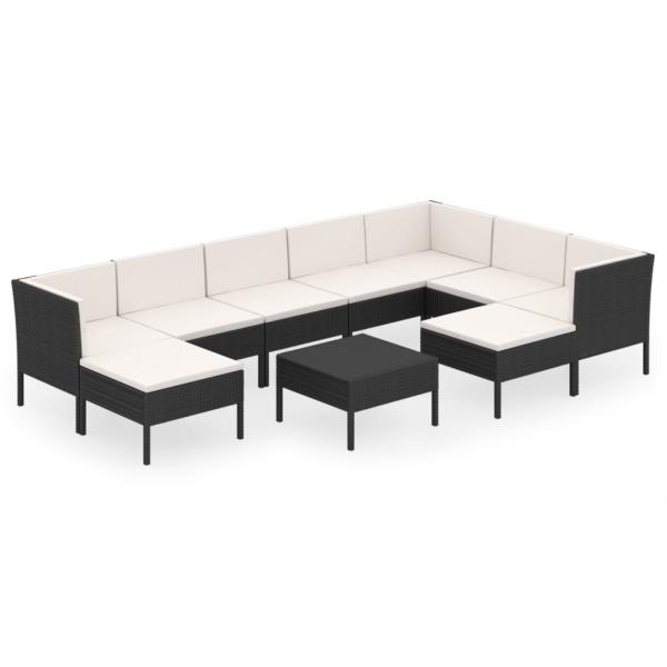 10-tlg. Garten-Lounge-Set mit Auflagen Poly Rattan Schwarz 